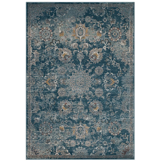 Modway Outlet Cynara Distressed Floral Vintage Medallion 8x10 Area Rug by Modway  Living Room Rugs Silver Blue Teal and Beige - R-1111B-810