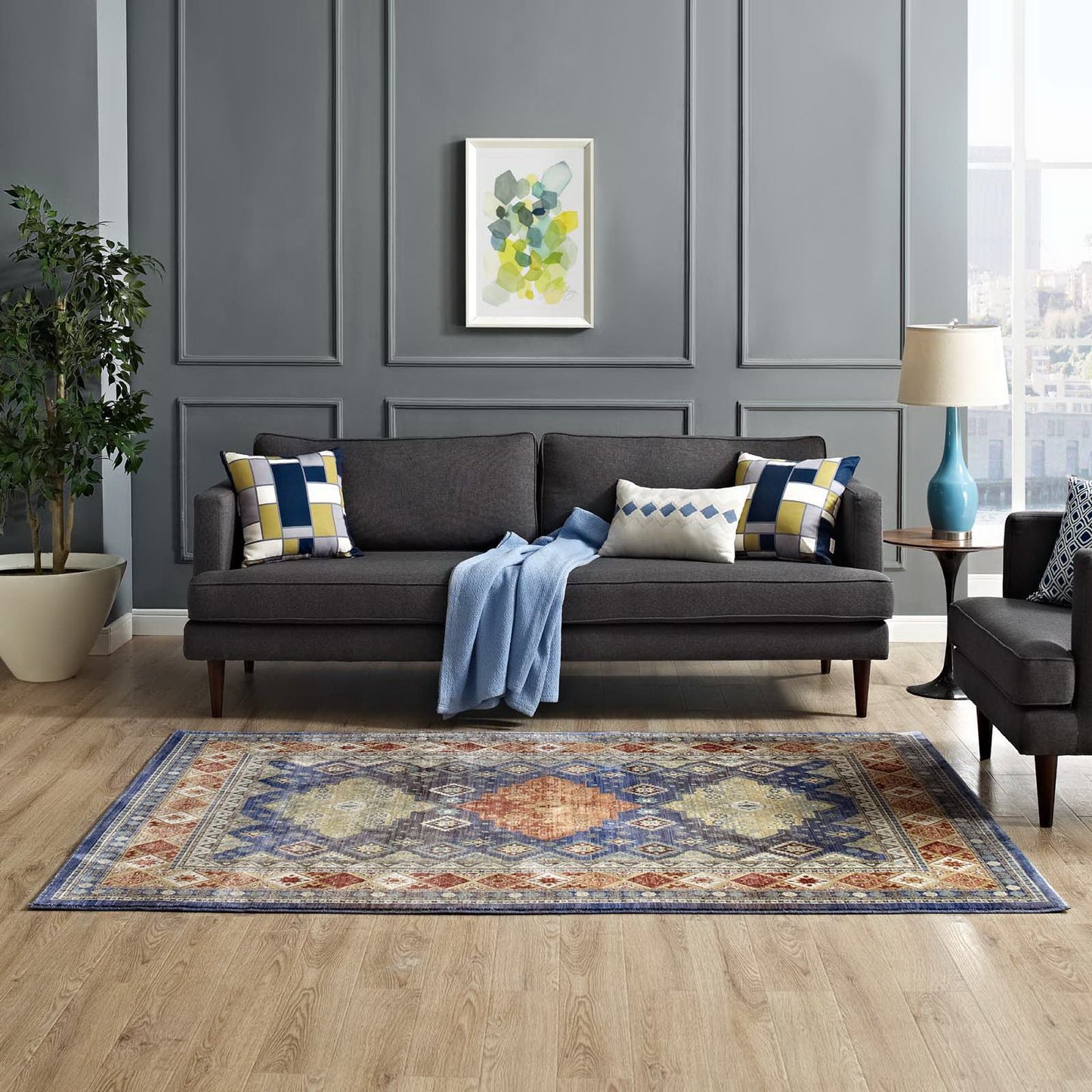 Modway Outlet Atzi Distressed Southwestern Diamond Floral 4x6 Area Rug by Modway  Living Room Rugs Multicolored - R-1117A-46