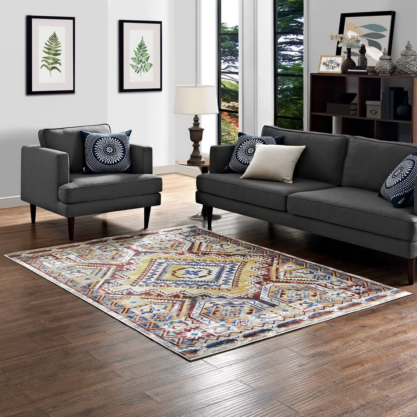 Modway Outlet Florita Distressed Southwestern Aztec 4x6 Area Rug by Modway  Living Room Rugs Multicolored - R-1120A-46