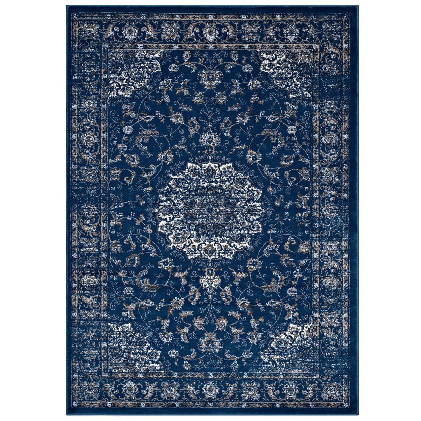 Modway Outlet Lilja Distressed Vintage Medallion 5x8 Area Rug by Modway  Living Room Rugs Moroccan Blue Beige and Ivory - R-1127A-58