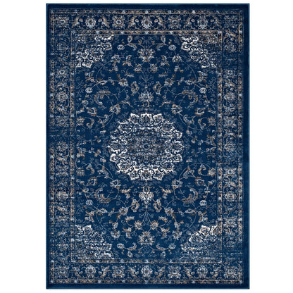 Modway Outlet Lilja Distressed Vintage Medallion 5x8 Area Rug by Modway  Living Room Rugs Moroccan Blue Beige and Ivory - R-1127A-58