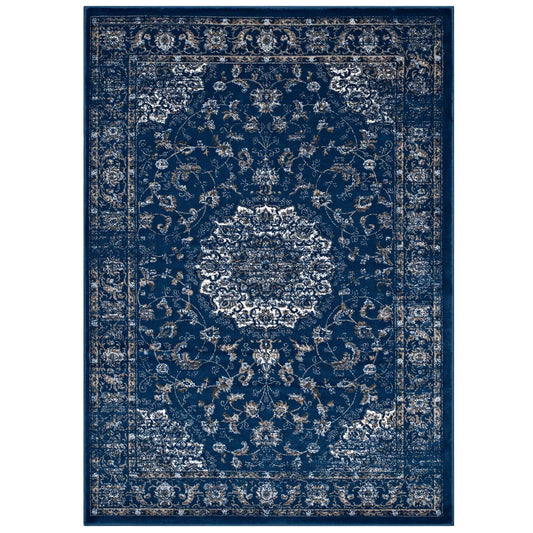 Modway Outlet Lilja Distressed Vintage Medallion 5x8 Area Rug by Modway  Living Room Rugs Moroccan Blue Beige and Ivory - R-1127A-58