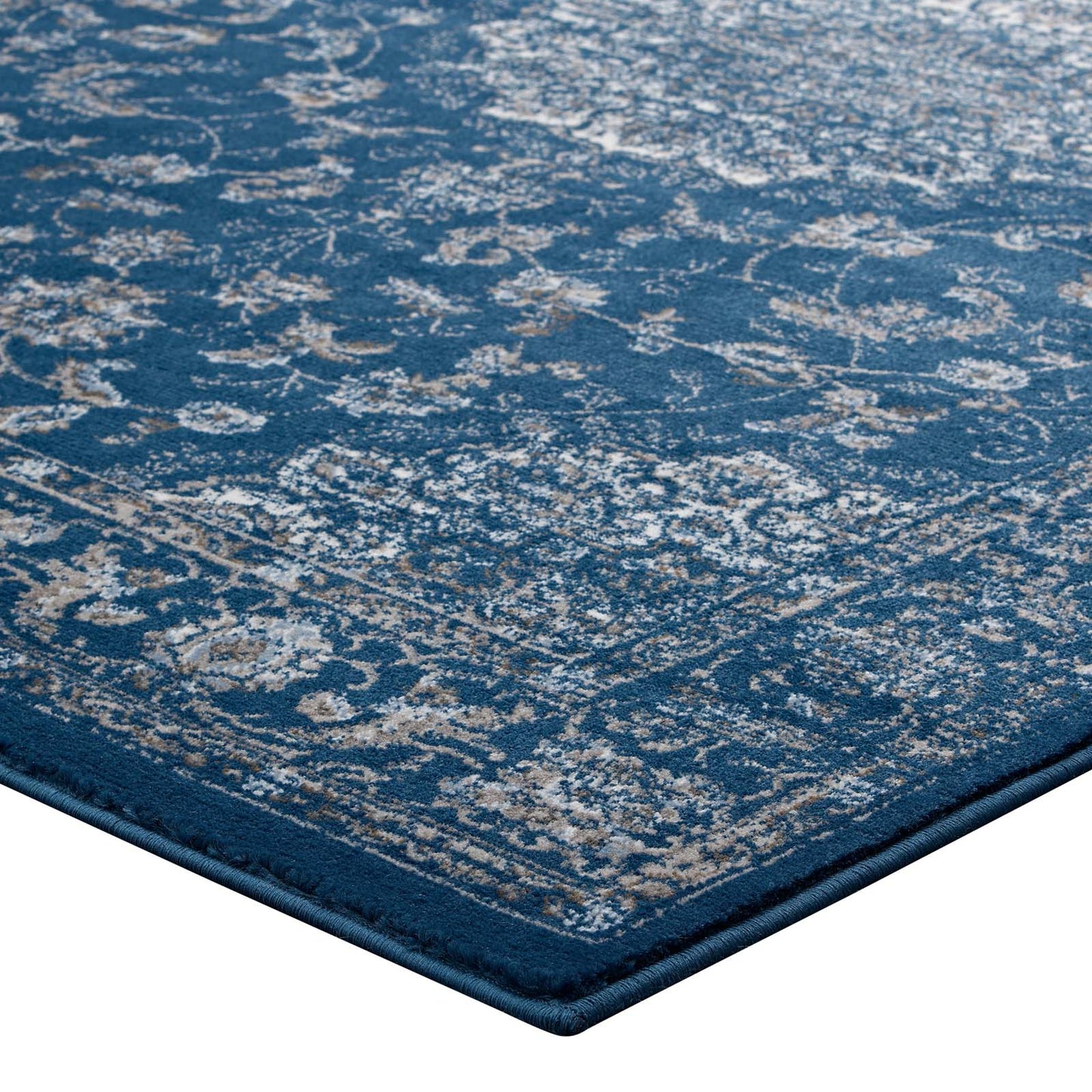 Modway Outlet Lilja Distressed Vintage Medallion 5x8 Area Rug by Modway  Living Room Rugs Moroccan Blue Beige and Ivory - R-1127A-58