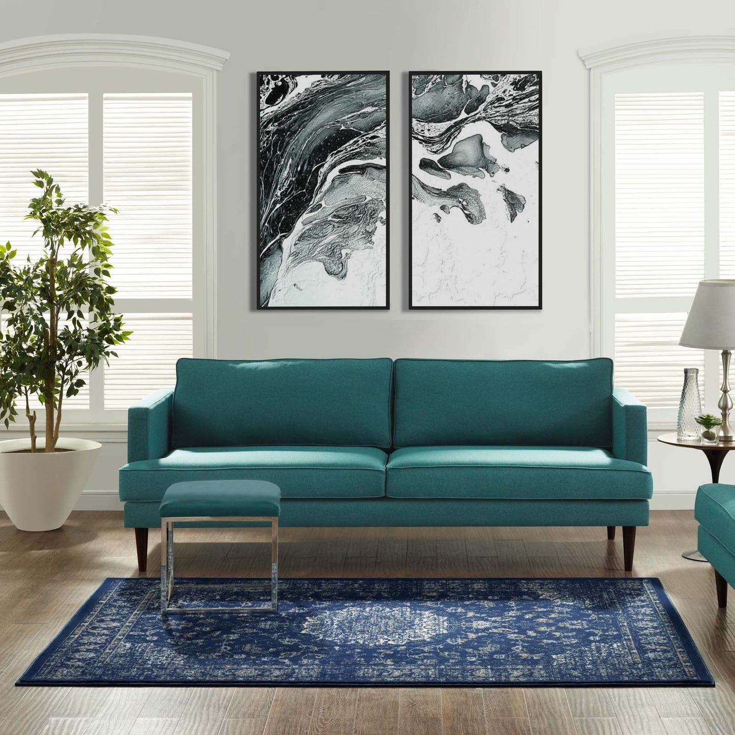 Modway Outlet Lilja Distressed Vintage Medallion 5x8 Area Rug by Modway  Living Room Rugs Moroccan Blue Beige and Ivory - R-1127A-58