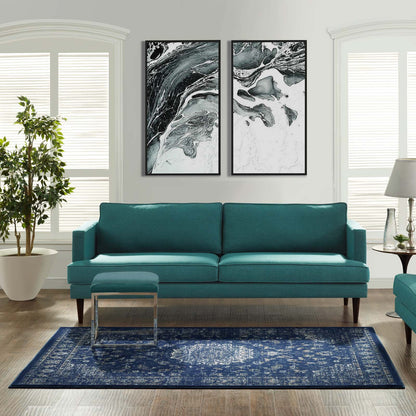 Modway Outlet Lilja Distressed Vintage Medallion 5x8 Area Rug by Modway  Living Room Rugs Moroccan Blue Beige and Ivory - R-1127A-58