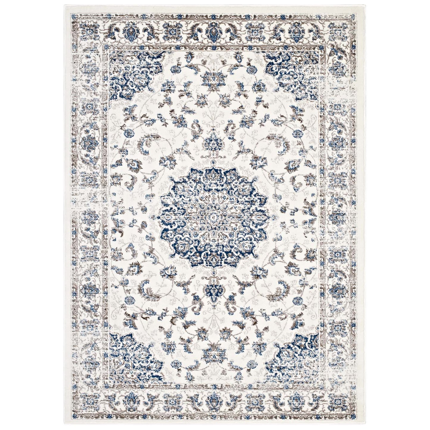 Modway Outlet Lilja Distressed Vintage Medallion 5x8 Area Rug by Modway  Living Room Rugs Ivory and Moroccan Blue - R-1127B-58