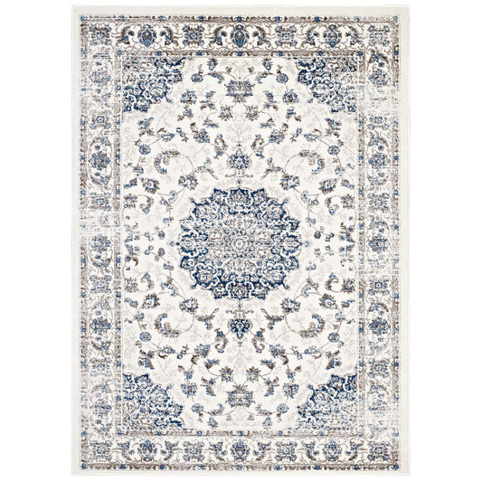 Modway Outlet Lilja Distressed Vintage Medallion 5x8 Area Rug by Modway  Living Room Rugs Ivory and Moroccan Blue - R-1127B-58