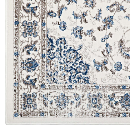 Modway Outlet Lilja Distressed Vintage Medallion 5x8 Area Rug by Modway  Living Room Rugs Ivory and Moroccan Blue - R-1127B-58
