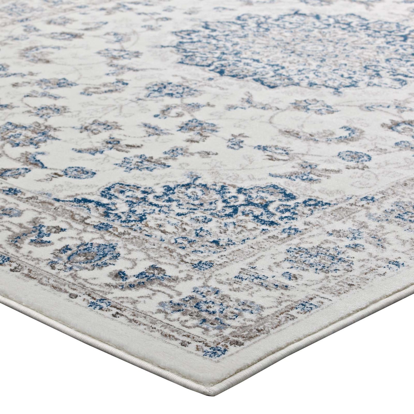 Modway Outlet Lilja Distressed Vintage Medallion 5x8 Area Rug by Modway  Living Room Rugs Ivory and Moroccan Blue - R-1127B-58