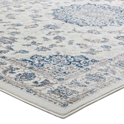 Modway Outlet Lilja Distressed Vintage Medallion 5x8 Area Rug by Modway  Living Room Rugs Ivory and Moroccan Blue - R-1127B-58