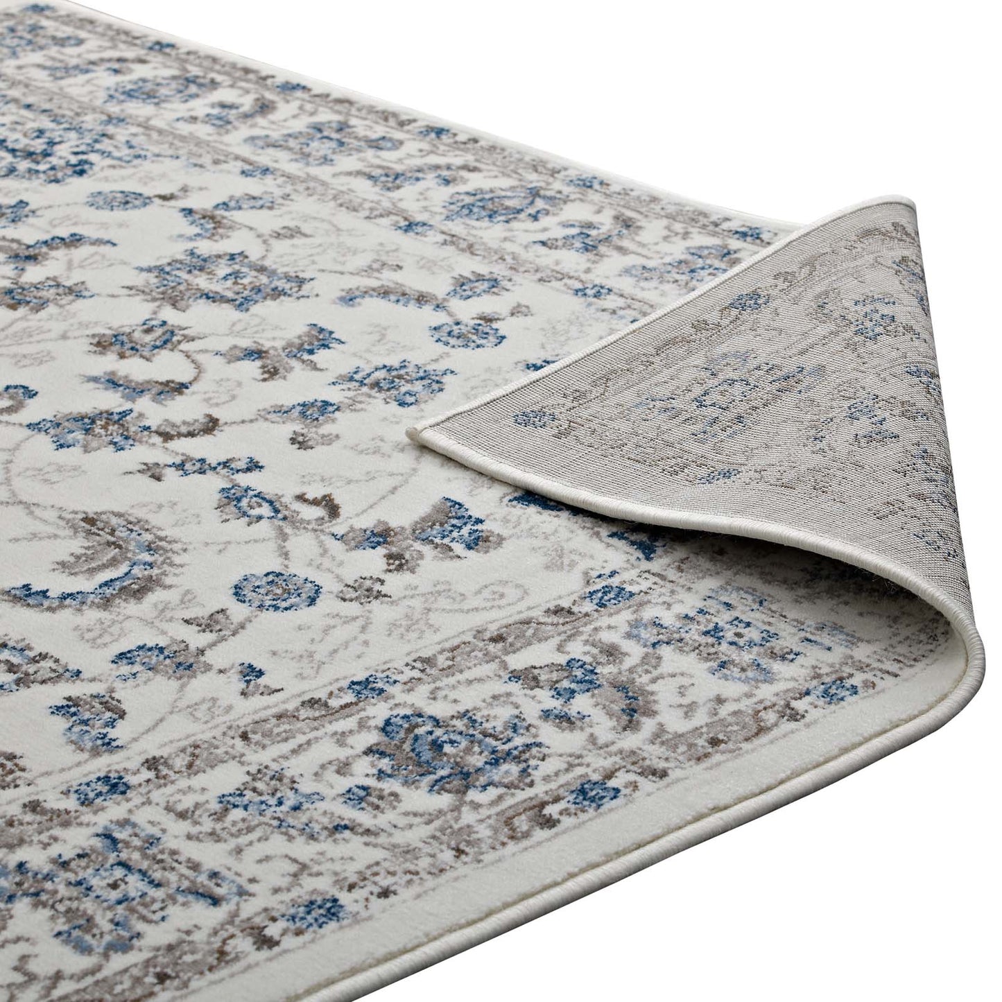 Modway Outlet Lilja Distressed Vintage Medallion 5x8 Area Rug by Modway  Living Room Rugs Ivory and Moroccan Blue - R-1127B-58