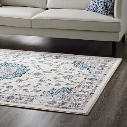 Modway Outlet Lilja Distressed Vintage Medallion 5x8 Area Rug by Modway  Living Room Rugs Ivory and Moroccan Blue - R-1127B-58