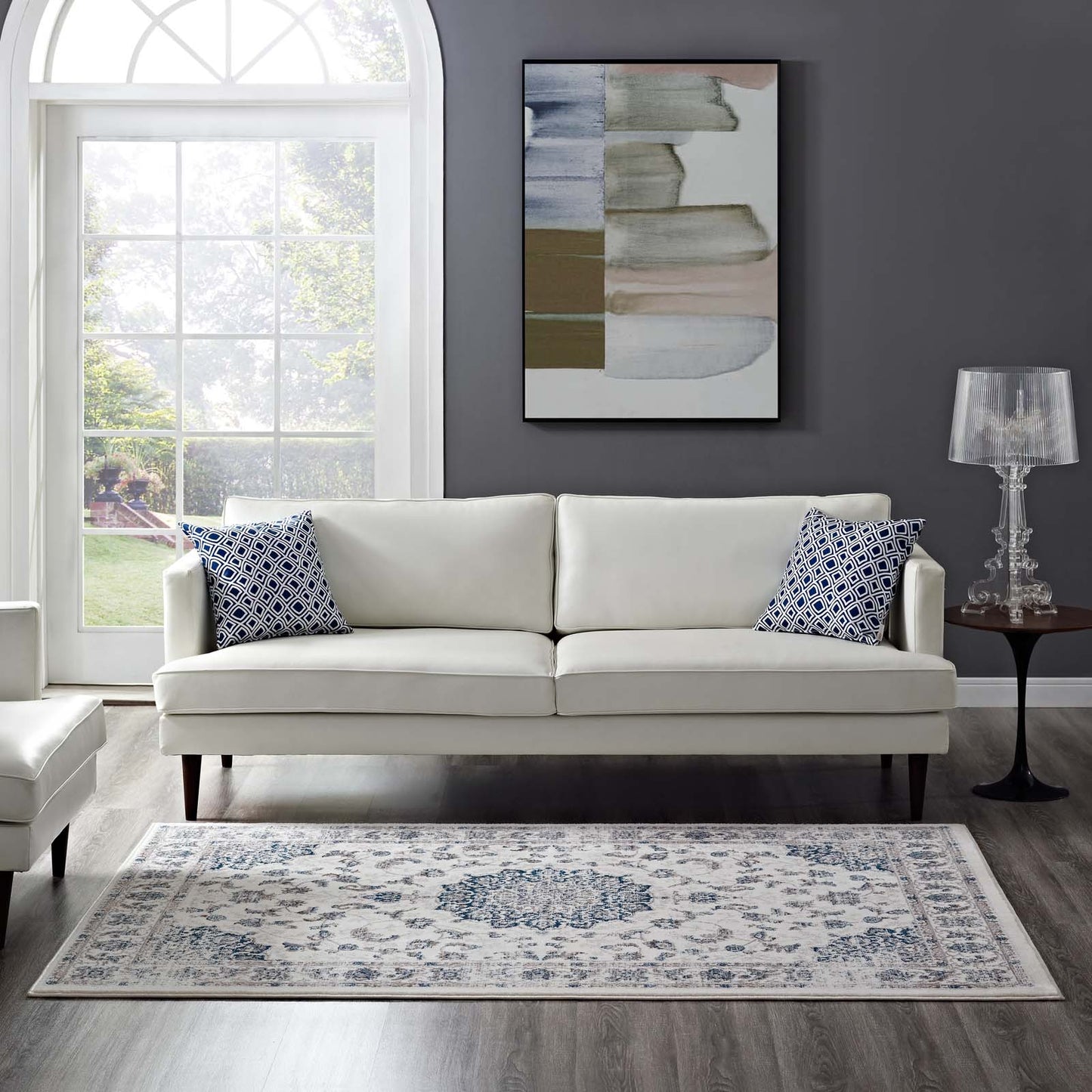 Modway Outlet Lilja Distressed Vintage Medallion 5x8 Area Rug by Modway  Living Room Rugs Ivory and Moroccan Blue - R-1127B-58