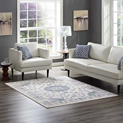 Modway Outlet Lilja Distressed Vintage Medallion 5x8 Area Rug by Modway  Living Room Rugs Ivory and Moroccan Blue - R-1127B-58