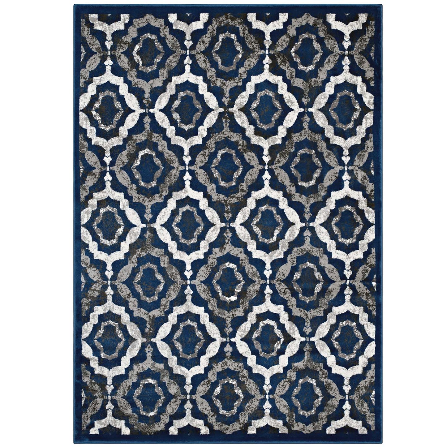 Modway Outlet Kalinda Rustic Vintage Moroccan Trellis 5x8 Area Rug by Modway  Living Room Rugs Ivory Moroccan Blue and Brown - R-1128A-58