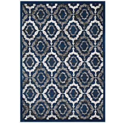 Modway Outlet Kalinda Rustic Vintage Moroccan Trellis 5x8 Area Rug by Modway  Living Room Rugs Ivory Moroccan Blue and Brown - R-1128A-58