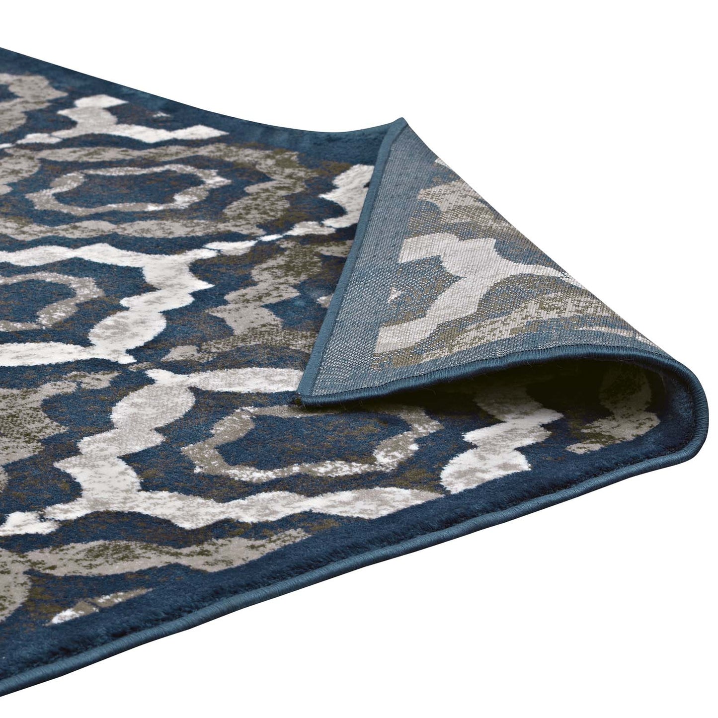 Modway Outlet Kalinda Rustic Vintage Moroccan Trellis 5x8 Area Rug by Modway  Living Room Rugs Ivory Moroccan Blue and Brown - R-1128A-58