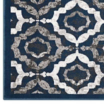 Modway Outlet Kalinda Rustic Vintage Moroccan Trellis 8x10 Area Rug by Modway  Living Room Rugs Ivory Moroccan Blue and Brown - R-1128A-810