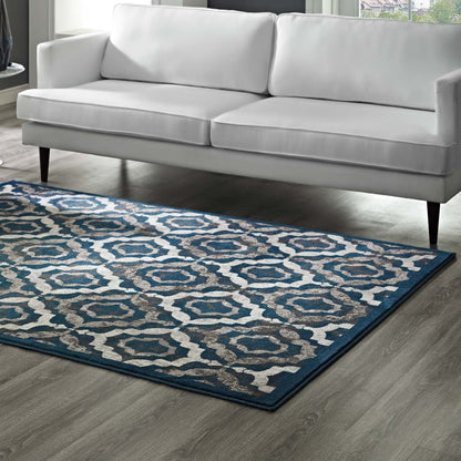 Modway Outlet Kalinda Rustic Vintage Moroccan Trellis 8x10 Area Rug by Modway  Living Room Rugs Ivory Moroccan Blue and Brown - R-1128A-810