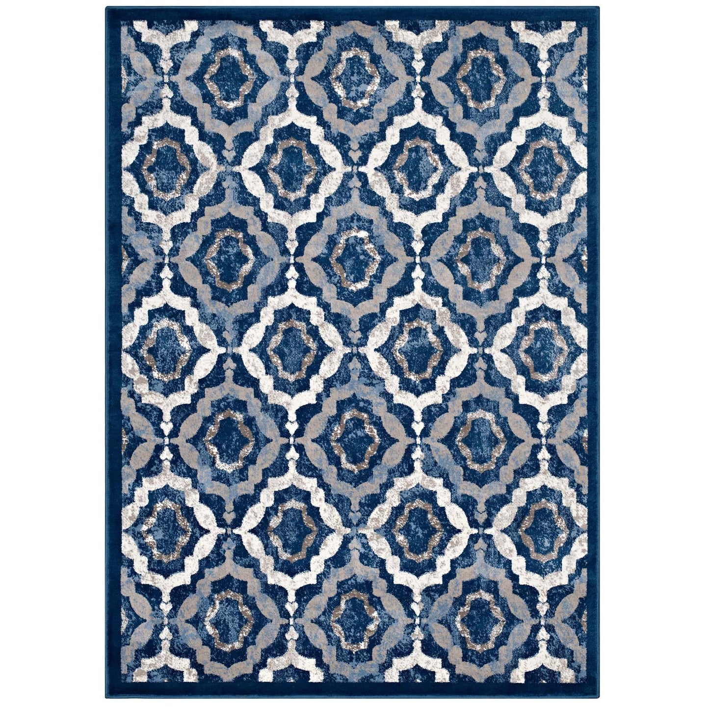 Modway Outlet Kalinda Rustic Vintage Moroccan Trellis 5x8 Area Rug by Modway  Living Room Rugs Beige Moroccan Blue and Ivory - R-1128B-58