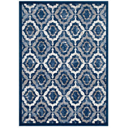 Modway Outlet Kalinda Rustic Vintage Moroccan Trellis 5x8 Area Rug by Modway  Living Room Rugs Beige Moroccan Blue and Ivory - R-1128B-58