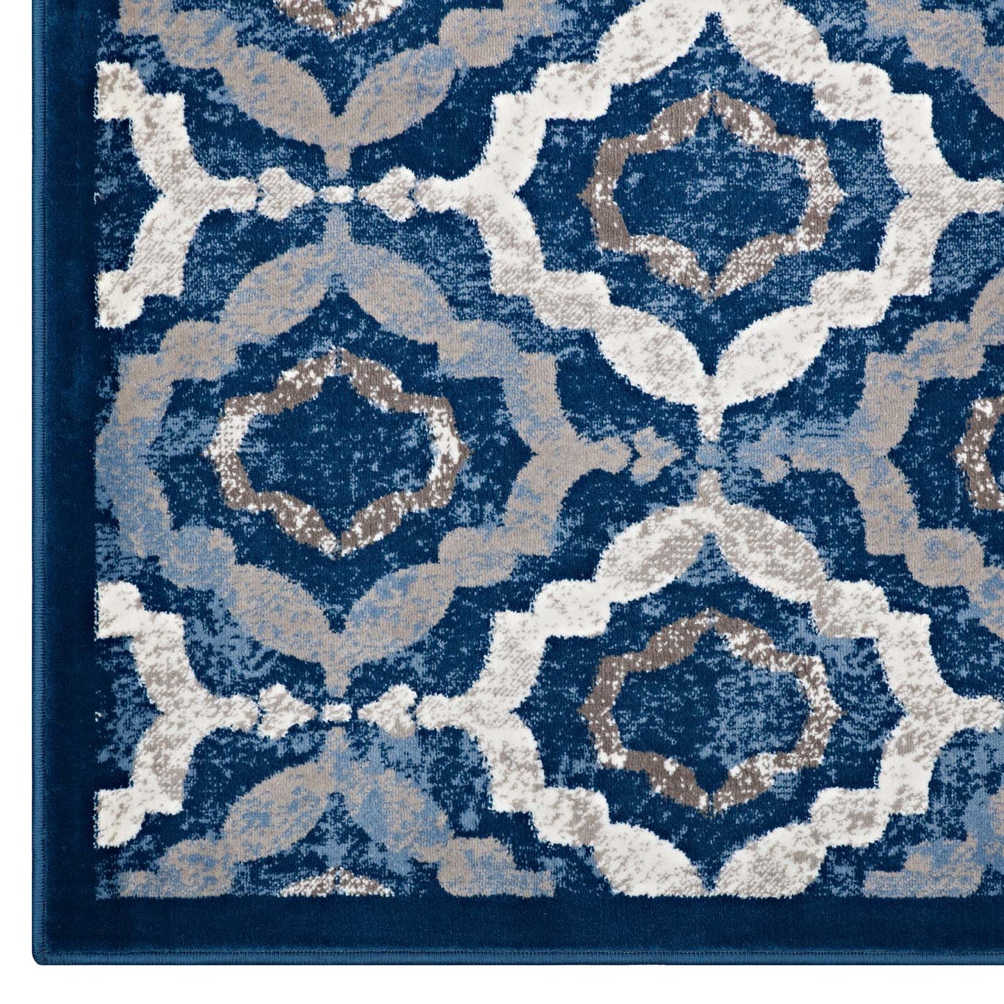 Modway Outlet Kalinda Rustic Vintage Moroccan Trellis 5x8 Area Rug by Modway  Living Room Rugs Beige Moroccan Blue and Ivory - R-1128B-58