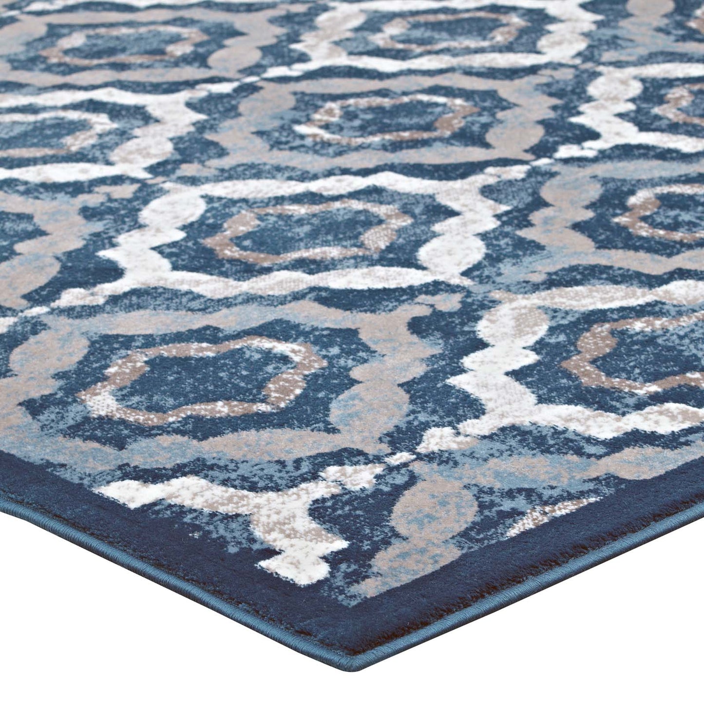Modway Outlet Kalinda Rustic Vintage Moroccan Trellis 5x8 Area Rug by Modway  Living Room Rugs Beige Moroccan Blue and Ivory - R-1128B-58