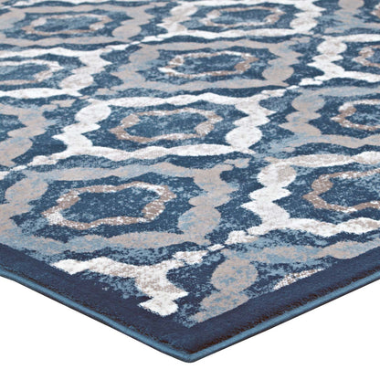 Modway Outlet Kalinda Rustic Vintage Moroccan Trellis 5x8 Area Rug by Modway  Living Room Rugs Beige Moroccan Blue and Ivory - R-1128B-58
