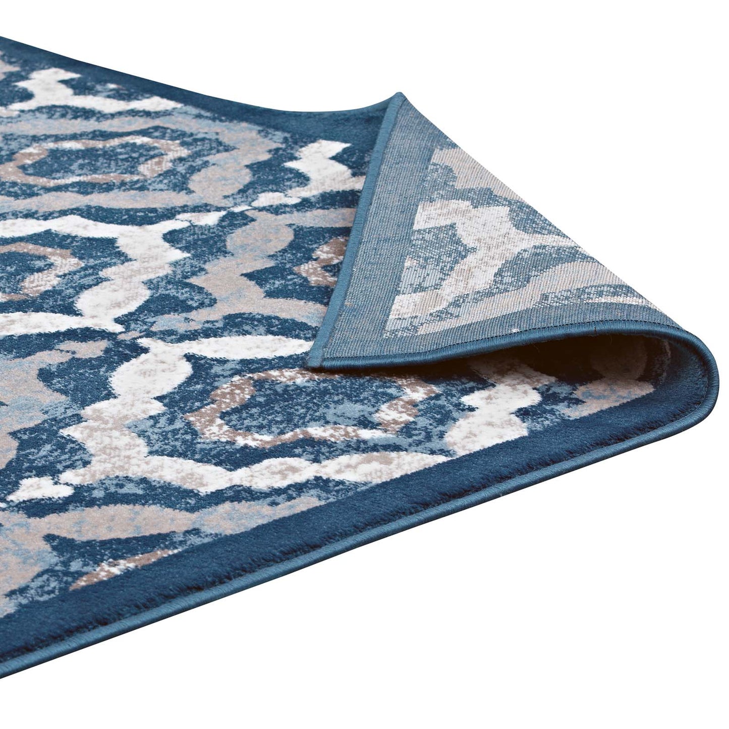 Modway Outlet Kalinda Rustic Vintage Moroccan Trellis 5x8 Area Rug by Modway  Living Room Rugs Beige Moroccan Blue and Ivory - R-1128B-58