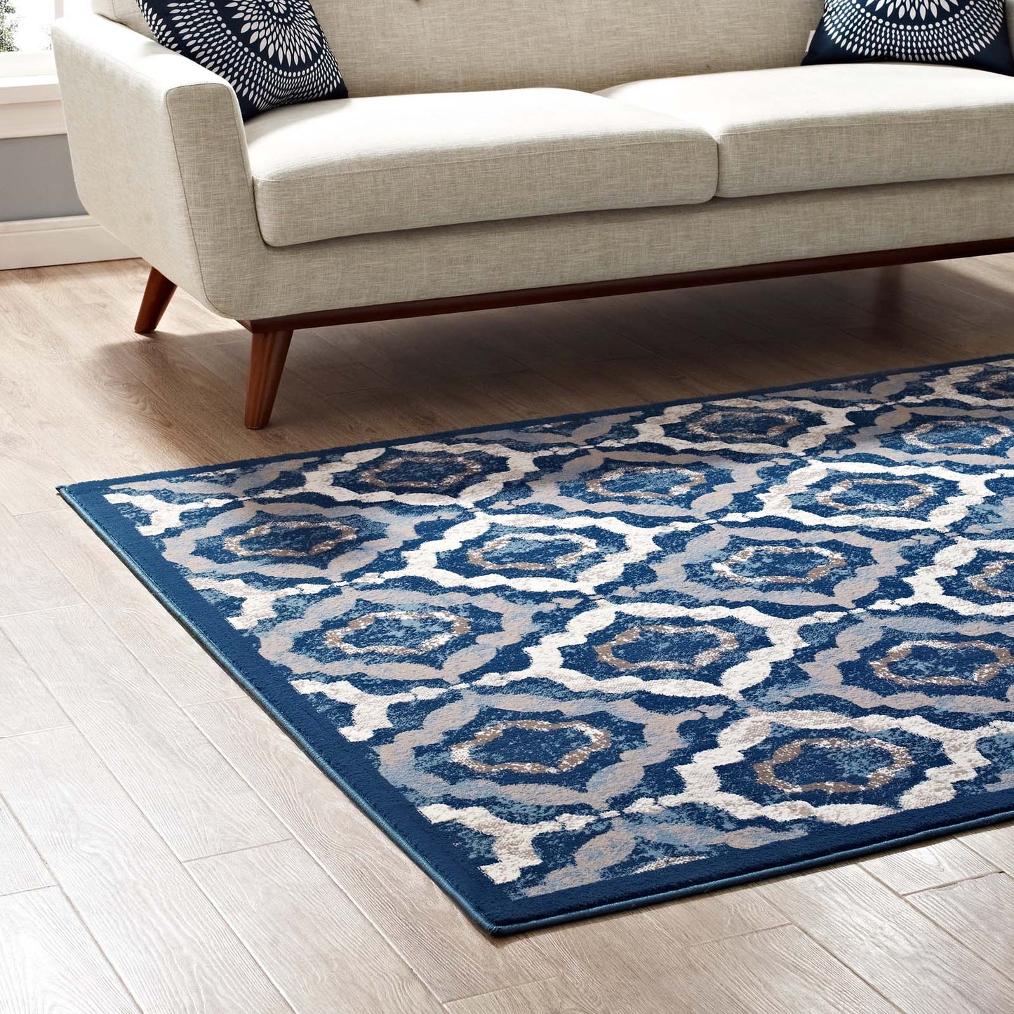 Modway Outlet Kalinda Rustic Vintage Moroccan Trellis 5x8 Area Rug by Modway  Living Room Rugs Beige Moroccan Blue and Ivory - R-1128B-58