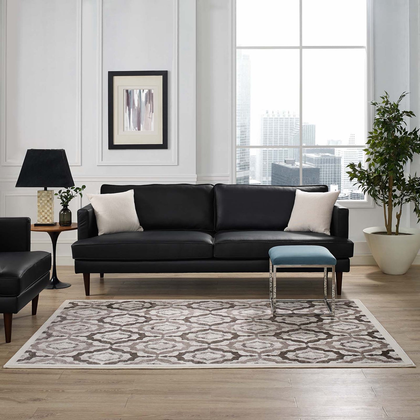 Modway Outlet Kalinda Rustic Vintage Moroccan Trellis 5x8 Area Rug by Modway  Living Room Rugs Brown Beige and Ivory - R-1128C-58