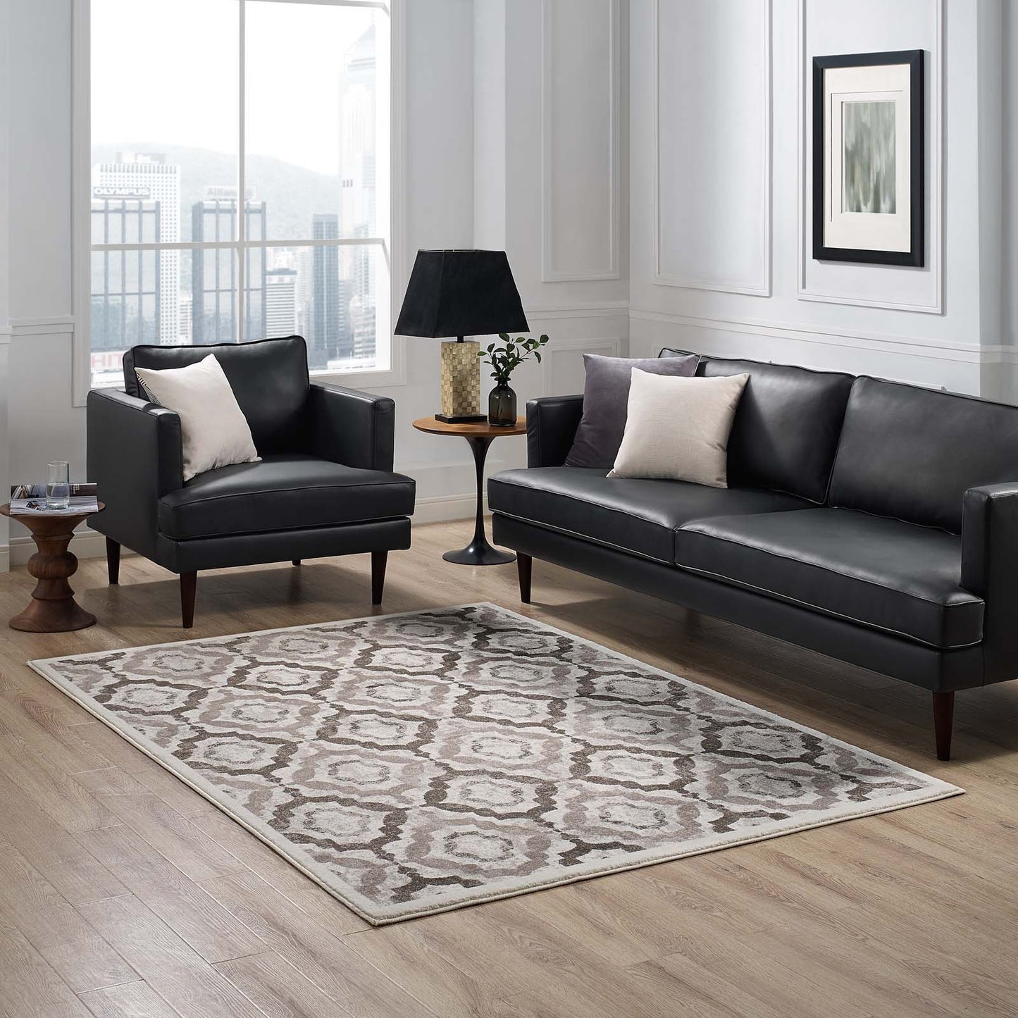 Modway Outlet Kalinda Rustic Vintage Moroccan Trellis 5x8 Area Rug by Modway  Living Room Rugs Brown Beige and Ivory - R-1128C-58