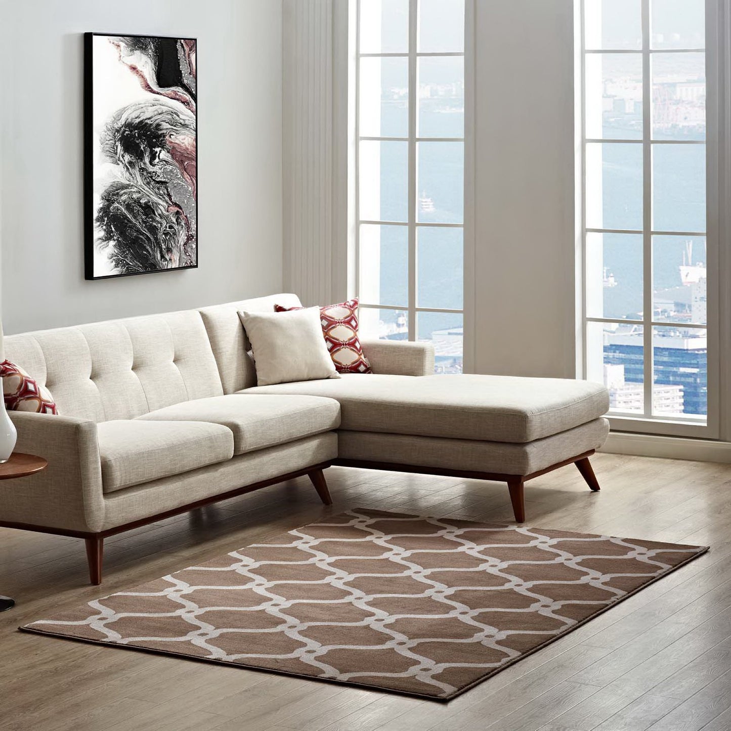 Modway Outlet Beltara Chain Link Transitional Trellis 5x8 Area Rug by Modway  Living Room Rugs Dark Tan and Beige - R-1129A-58