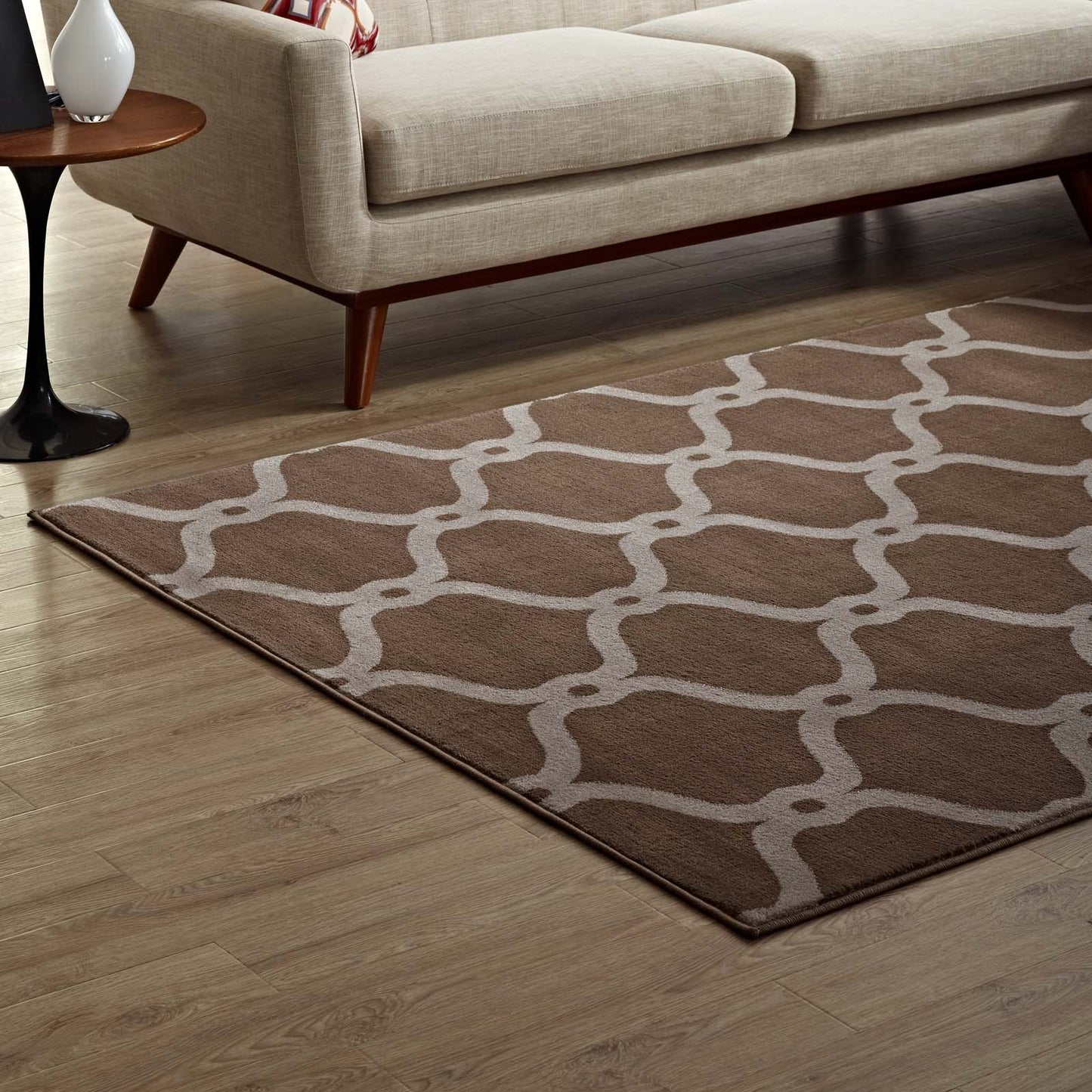 Modway Outlet Beltara Chain Link Transitional Trellis 8x10 Area Rug by Modway  Living Room Rugs Dark Tan and Beige - R-1129A-810