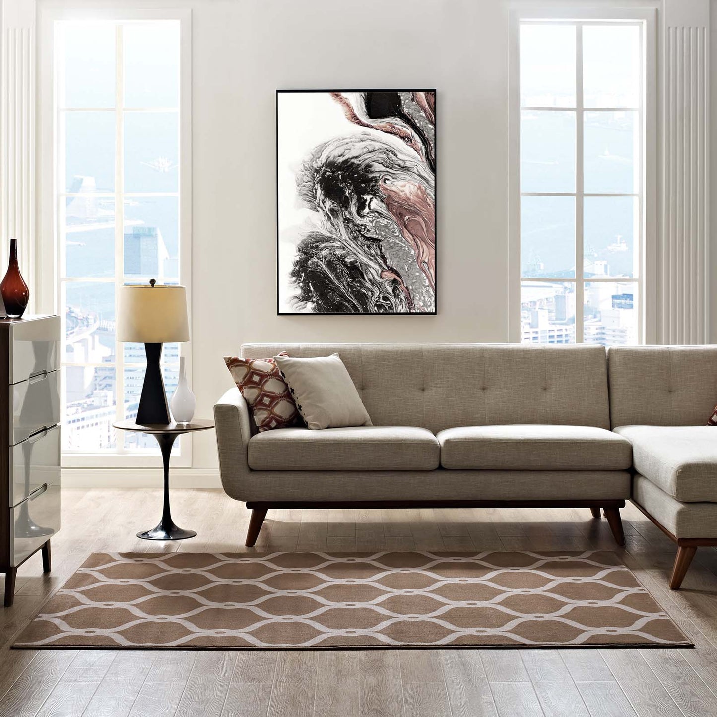 Modway Outlet Beltara Chain Link Transitional Trellis 8x10 Area Rug by Modway  Living Room Rugs Dark Tan and Beige - R-1129A-810