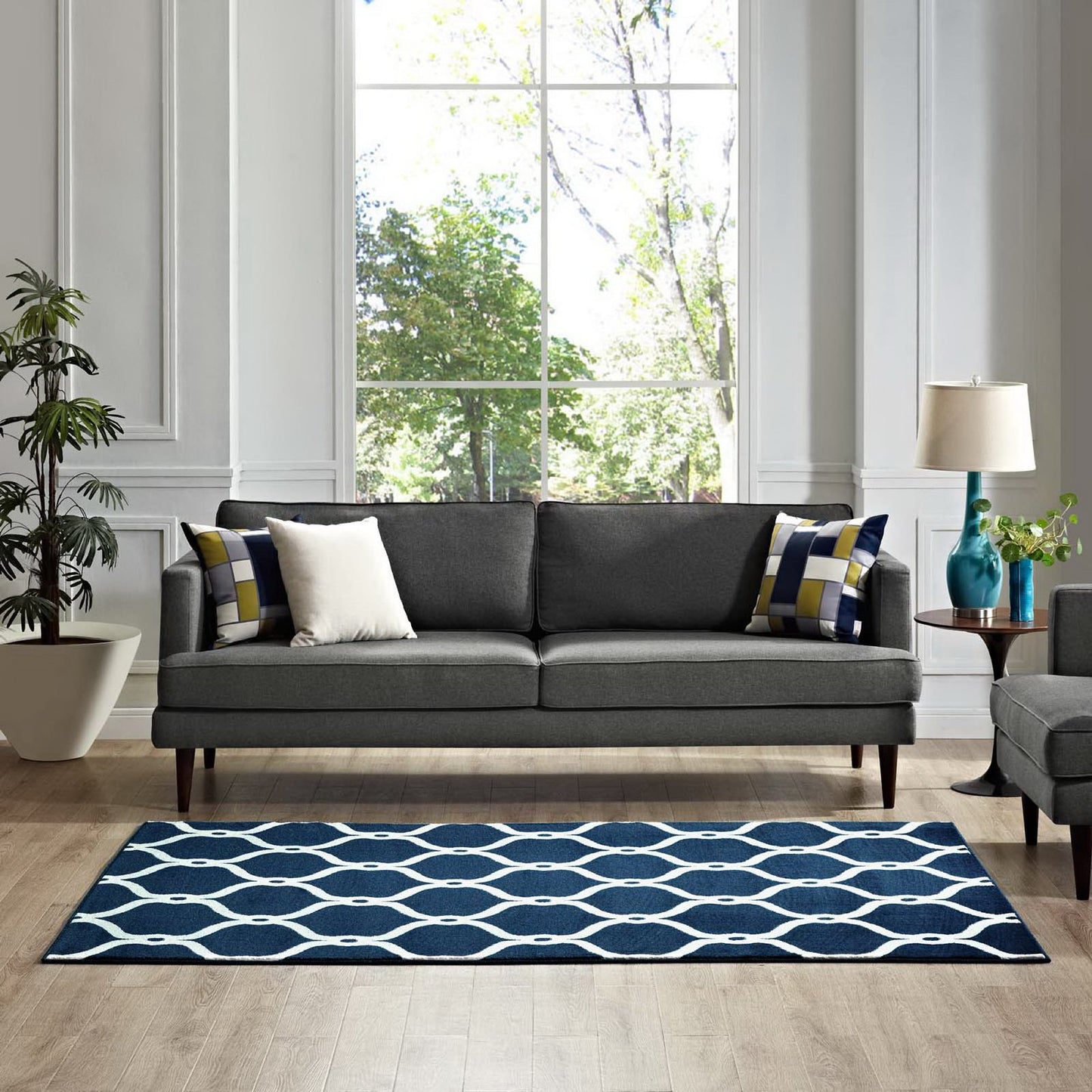 Modway Outlet Beltara Chain Link Transitional Trellis 8x10 Area Rug by Modway  Living Room Rugs Moroccan Blue and Ivory - R-1129B-810