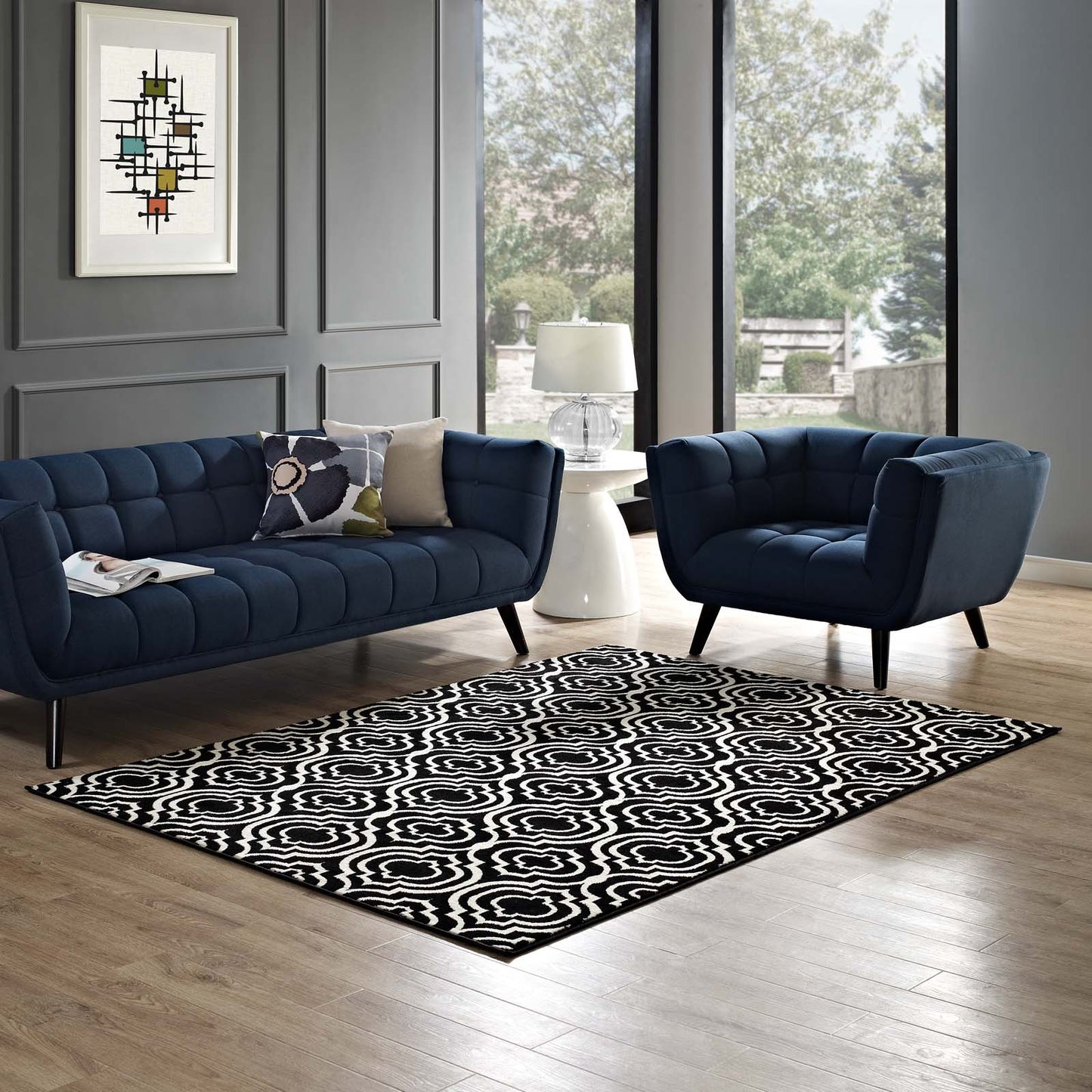 Modway Outlet Frame Transitional Moroccan Trellis 8x10 Area Rug by Modway  Living Room Rugs Black and White - R-1130A-810