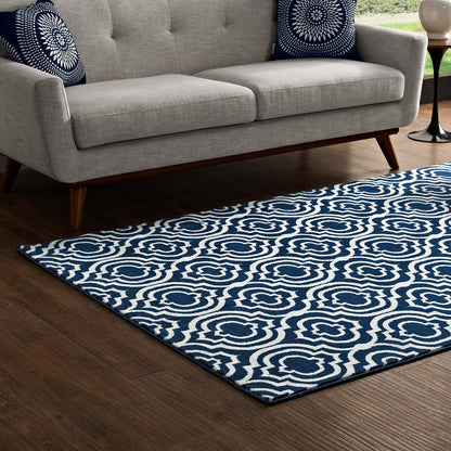 Modway Outlet Frame Transitional Moroccan Trellis 5x8 Area Rug by Modway  Living Room Rugs Morcoccan Blue and Ivory - R-1130C-58