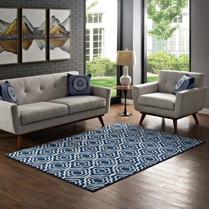 Modway Outlet Frame Transitional Moroccan Trellis 5x8 Area Rug by Modway  Living Room Rugs Morcoccan Blue and Ivory - R-1130C-58