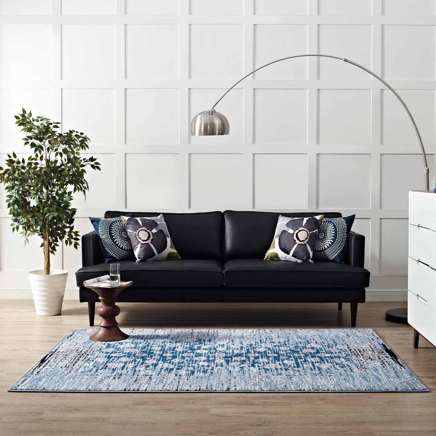 Modway Outlet Chiara Distressed Floral Lattice Contemporary 5x8 Area Rug by Modway  Living Room Rugs Moroccan Blue - R-1131A-58