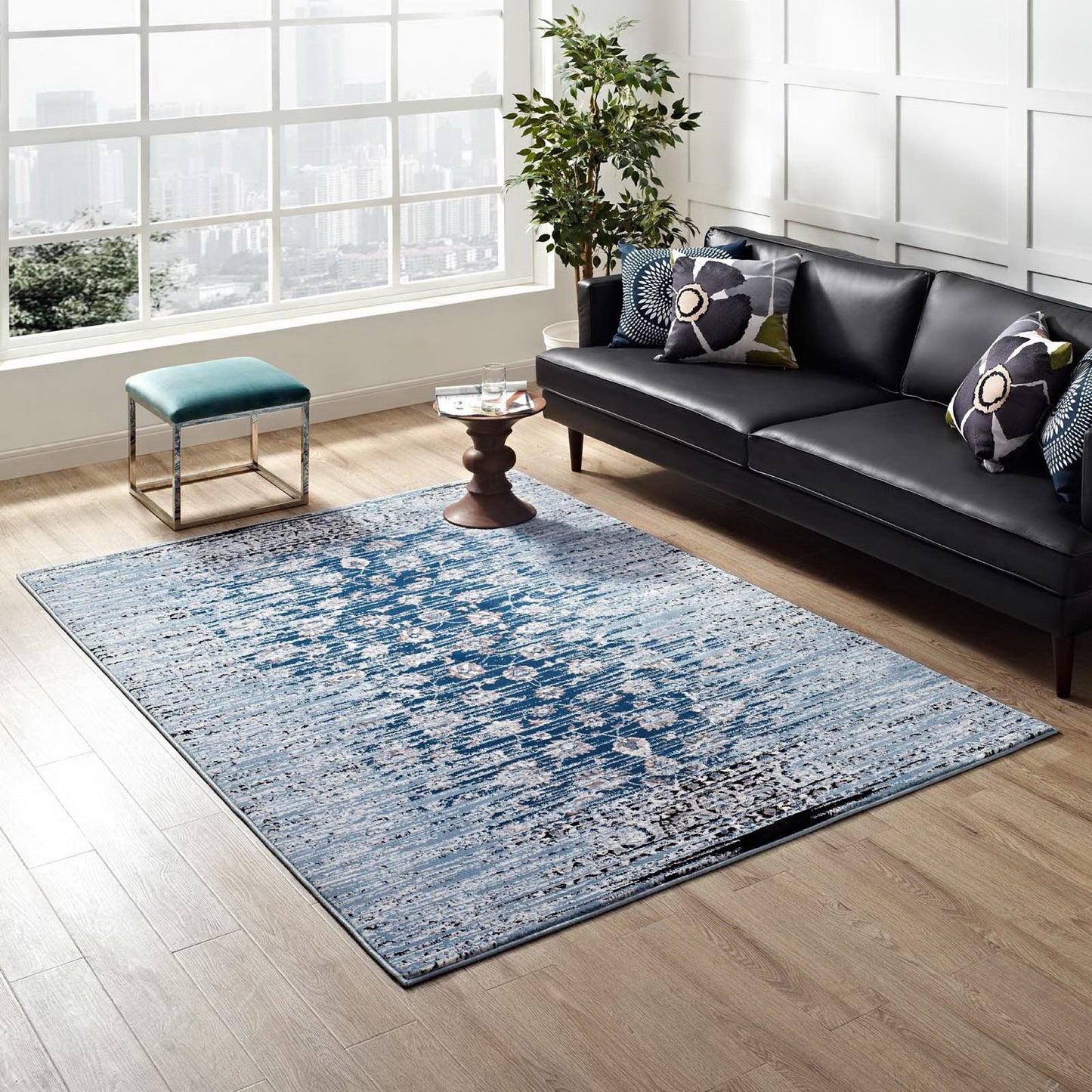 Modway Outlet Chiara Distressed Floral Lattice Contemporary 5x8 Area Rug by Modway  Living Room Rugs Moroccan Blue - R-1131A-58
