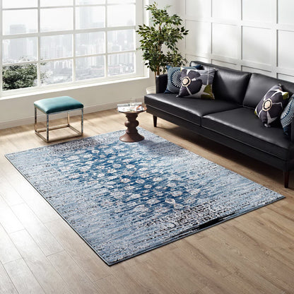 Modway Outlet Chiara Distressed Floral Lattice Contemporary 5x8 Area Rug by Modway  Living Room Rugs Moroccan Blue - R-1131A-58