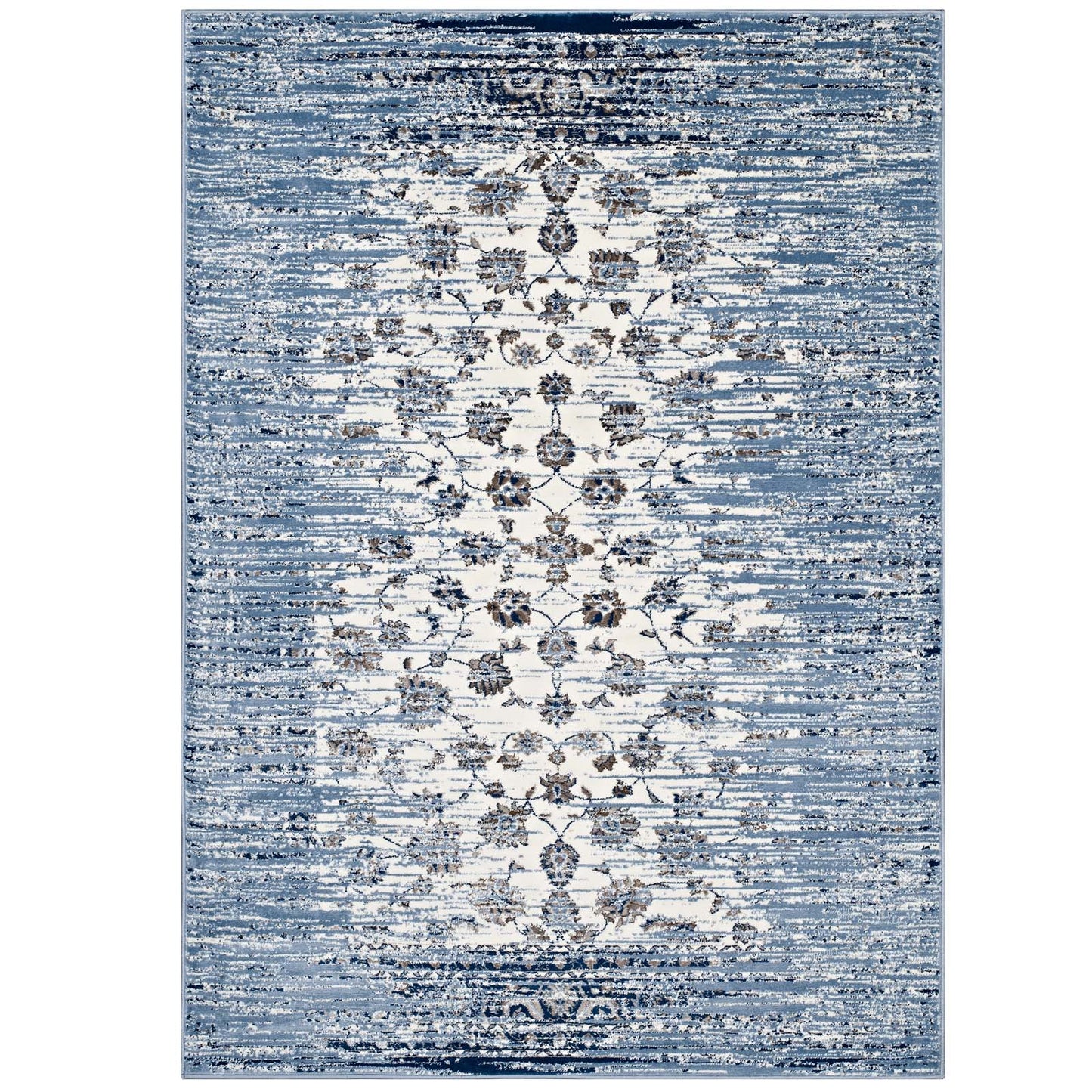 Modway Outlet Chiara Distressed Floral Lattice Contemporary 5x8 Area Rug by Modway  Living Room Rugs Moroccan Blue and Ivory - R-1131B-58