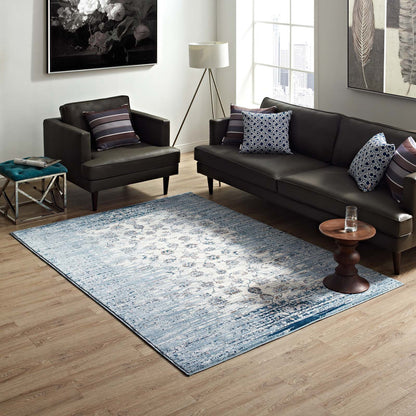 Modway Outlet Chiara Distressed Floral Lattice Contemporary 5x8 Area Rug by Modway  Living Room Rugs Moroccan Blue and Ivory - R-1131B-58