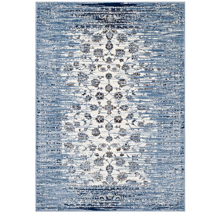 Modway Outlet Chiara Distressed Floral Lattice Contemporary 8x10 Area Rug by Modway  Living Room Rugs Moroccan Blue and Ivory - R-1131B-810