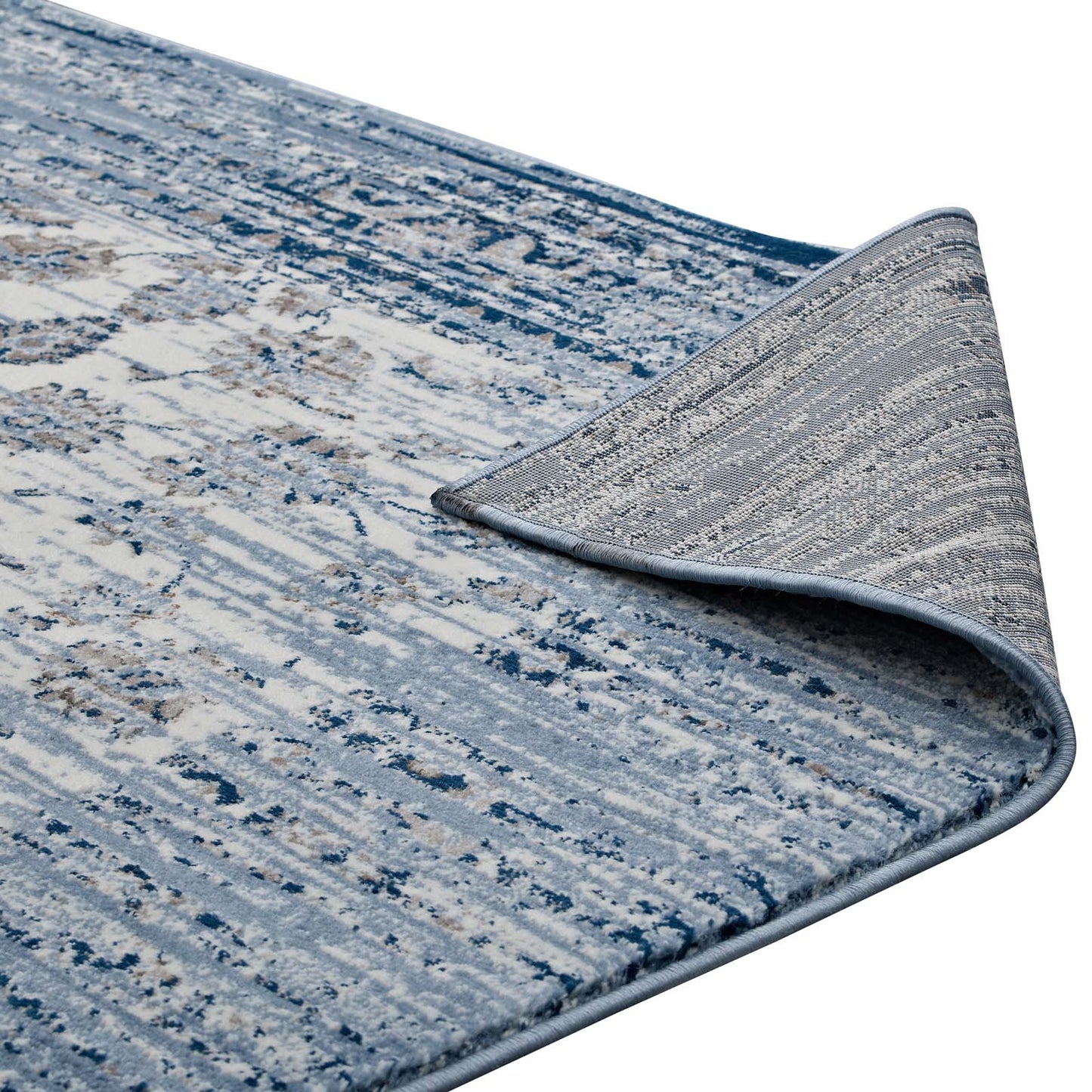 Modway Outlet Chiara Distressed Floral Lattice Contemporary 8x10 Area Rug by Modway  Living Room Rugs Moroccan Blue and Ivory - R-1131B-810