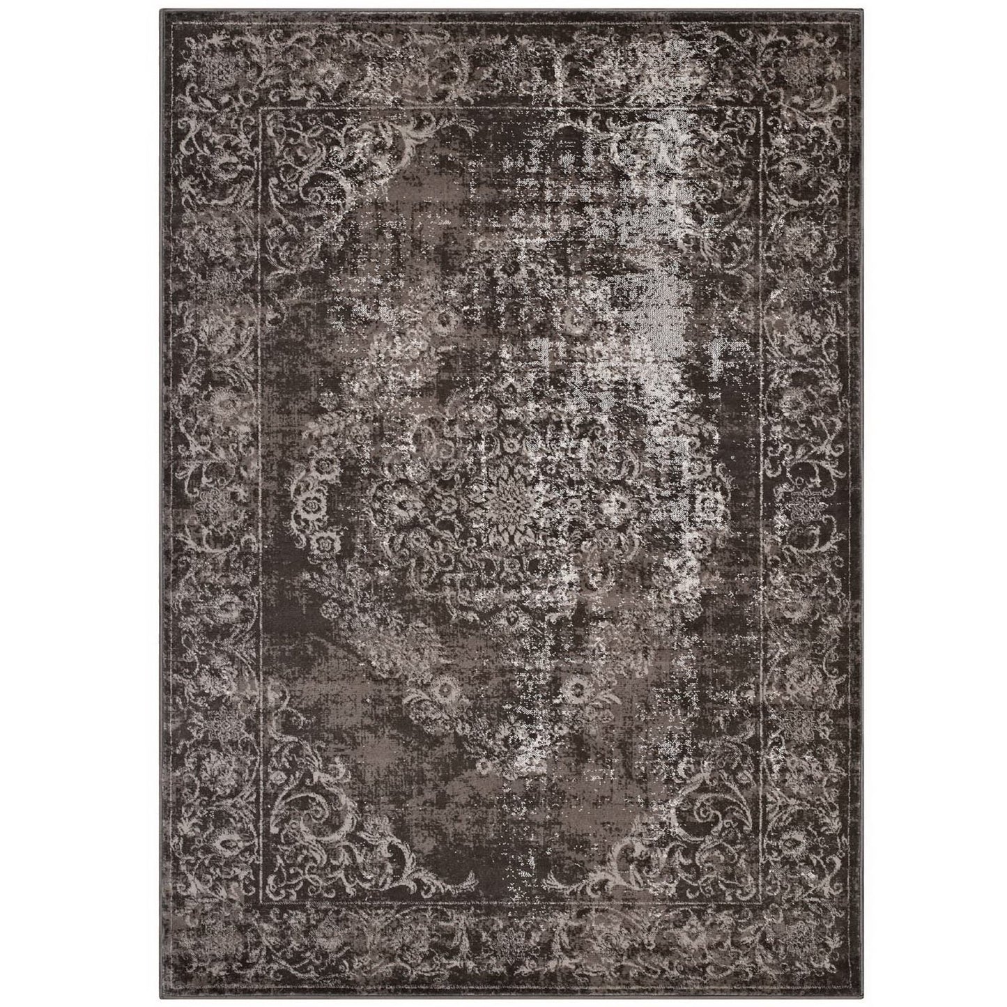 Modway Outlet Gamela Rustic Vintage Ornate Floral Medallion 5x8 Area Rug by Modway  Living Room Rugs Antique Light and Dark Brown - R-1132A-58