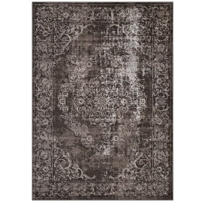 Modway Outlet Gamela Rustic Vintage Ornate Floral Medallion 5x8 Area Rug by Modway  Living Room Rugs Antique Light and Dark Brown - R-1132A-58