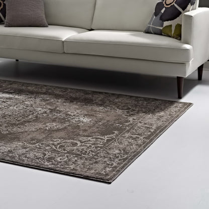 Modway Outlet Gamela Rustic Vintage Ornate Floral Medallion 5x8 Area Rug by Modway  Living Room Rugs Antique Light and Dark Brown - R-1132A-58