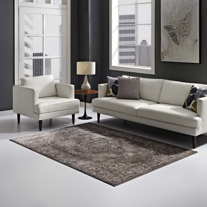 Modway Outlet Gamela Rustic Vintage Ornate Floral Medallion 5x8 Area Rug by Modway  Living Room Rugs Antique Light and Dark Brown - R-1132A-58